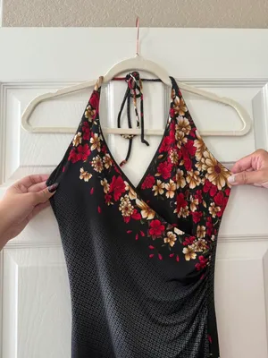 Y2K Knitenjin Black and Red Floral Halter Dress thumbnail 4