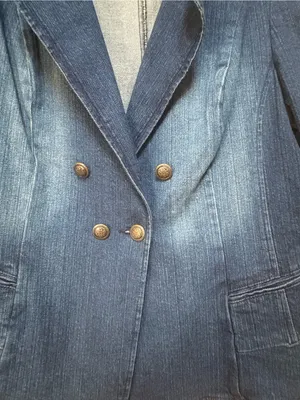 Style & Co XL Denim Blazer Faux Leather Equestrian Double Breasted Y2K Jacket thumbnail 9