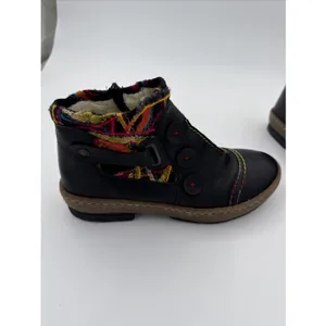 Rieker Felicitas Black Boots US 8 EU 39 Faux Leather Boho Knit Cuff Ankle thumbnail 2