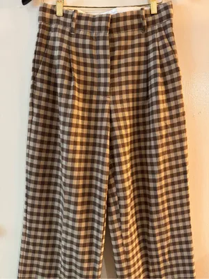 Aritzia Wilfred Effortless Fall Pants Checkered Plaid Brown Size 4 Wool Blend thumbnail 2