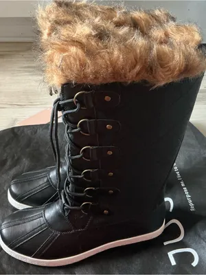 Just fab Marley quilted faux fur cold weather winter boots black size 9.5 thumbnail 1