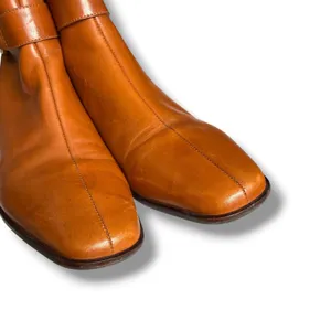 Talbots Ankle Boots Womens 7.5B Cognac Leather Horsebit Square Toe Riding Brazil thumbnail 5
