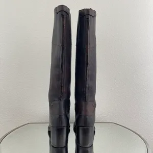Dark Brown Red Leather Loretta Tall Knee High Riding Heeled Boots thumbnail 6