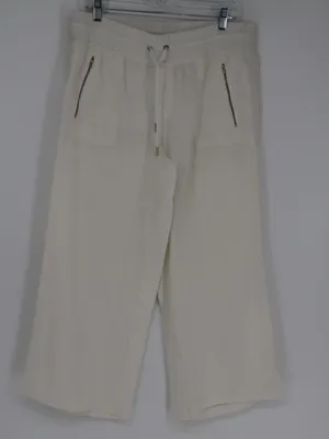 Athleta Womans Cabo Linen Wide Leg Pant White Size 12 Cropped Coastal Minimalist thumbnail 1