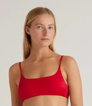 Quince Italian Scoop Neck Bikini Swim Top Cherry Red Size Small NEW thumbnail 1