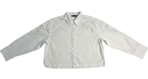 Christian Lacroix White Cut Out Leaf Embroidered Cropped Button Down Shirt‎ Sz L thumbnail 1