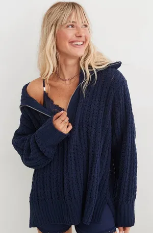 Aerie Cable Car Quarter Zip Sweater thumbnail 1