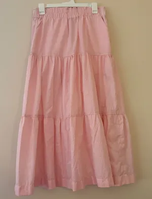 Handmade Pink Gingham Tiered Maxi Skirt Elastic Waist Cottagecore Prairie XS S thumbnail 1