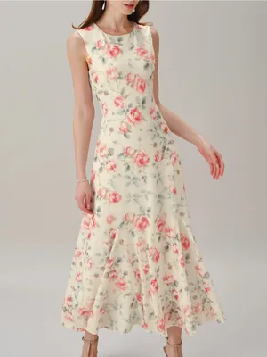 Rihoas Floral Sleeveless Maxi Dress — Pink Rose on Cream thumbnail 6