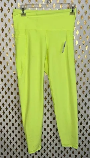NWT Old navy ankle leggings 7/8 cut neon yellow fluorescent rave pants powersoft thumbnail 1