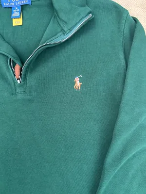 Polo Ralph Lauren Green Estate-Rib Quarter-Zip Pullover Sweatshirt M 10-12 thumbnail 2