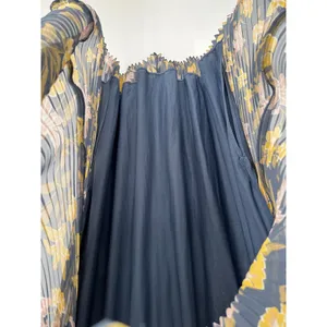 LOFT Pleated Maxi‎ Skirt XL Dusty Blue Yellow Floral Elastic Waist Accordion thumbnail 4