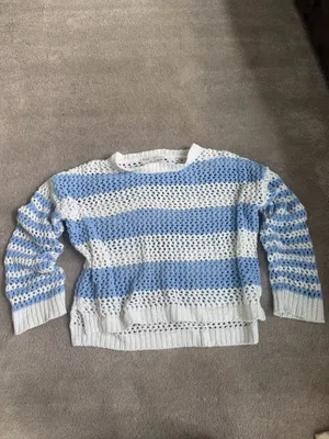 Vintage Havana Blue & White Open Knit Sweater – Size M thumbnail 2