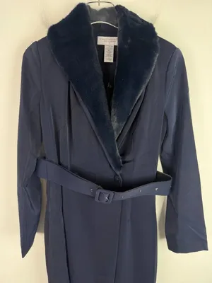 NWOT Naked Wardrobe The Statement Trench Coat Belted Navy Blue Size Small S NEW thumbnail 3