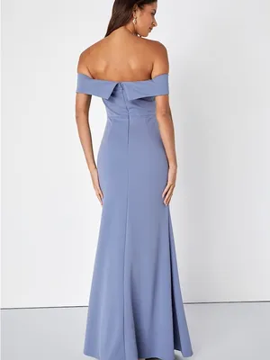 NWOT Lulus Song of Love Blue Grey Off-the-Shoulder Maxi Dress M thumbnail 2
