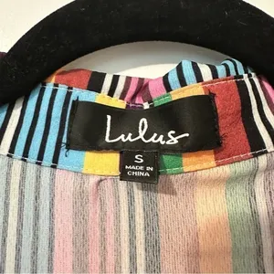 Lulus Marvel Light Blue Multi Striped Maxi Dress Womens Small Tie Waist thumbnail 3