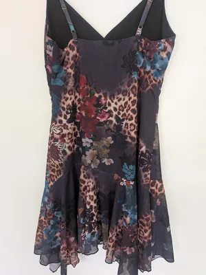 Floral & Animal Print Mesh Slip Dress Hem Ruffle Size S/M NWOT thumbnail 9