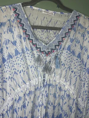 Debbie Katz South Beach Womens M Boho Beach Cover Up Tunic Tie Fringe Hem Resort thumbnail 3