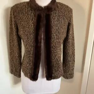 Rabbit Rabbit Rabbit Brown Bouclé Jacket with Faux Fur Trim Size 2 thumbnail 2