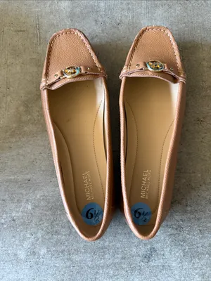 MICHAEL Michael Kors Chestnut Brown Leather Moccasin Flats with Gold MK Hardware thumbnail 4