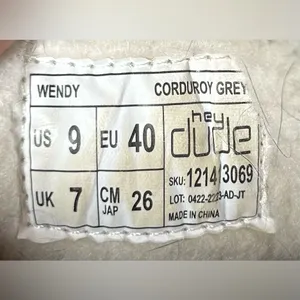 Hey Dude Size 9 Wendy Corduroy Grey Slip On Shoes thumbnail 6