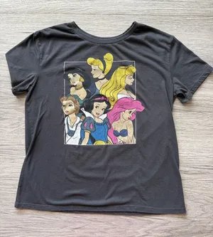Disney Black Short Sleeve Tee with Classic Princess Portraits Size M thumbnail 1