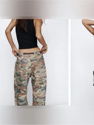 NWOT Free People We The Free Moxie Printed Low-Slung Barrel Jeans Green Camo 29 thumbnail 4