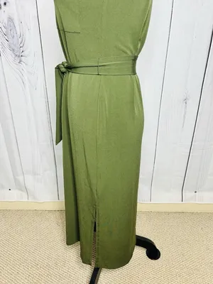Michael Michael Kors Sleeveless Midi Dress with Belt Tie Olive Green Sz XS thumbnail 7