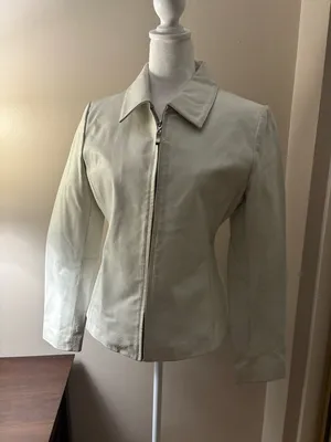 Juliano Gelin Leather Jacket Women’s Size M White Full-Zip With Front Pockets thumbnail 4