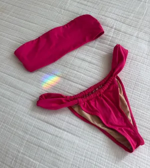 Cotton on hot pink bando bikini thumbnail 1