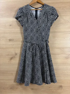 SMAK PARLOUR Black/White Geometric Faux Wrap Dress SMALL thumbnail 7