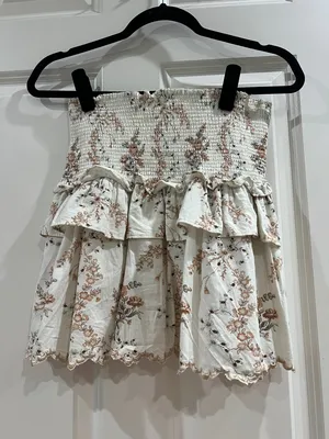 Loveshackfancy 100% cotton mini skirt brown and cream size medium thumbnail 5