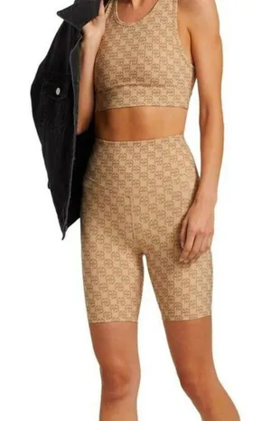 New Anine Bing Blake Biker Short Camel Monogram Print - Neutral Size XS thumbnail 1