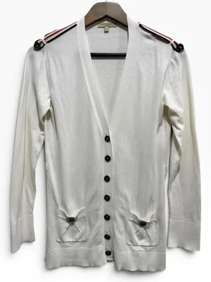 Burberry London White Cotton Icon Stripe Epaulet Cardigan S thumbnail 1