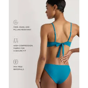 QUINCE Bikini SET Italian Low Rise Bottom Scoop Top Lagoon Teal Blue Small S NWT thumbnail 5