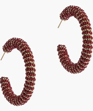 Deepa Gurnani Zareen Hoop Earrings,‎ Maroon/Gold, NWT thumbnail 1