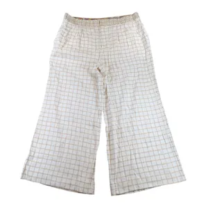 Elevenses Anthropologie Linen Windowpane Wide Leg Crop Pants Beige Womens 16T‎ thumbnail 1