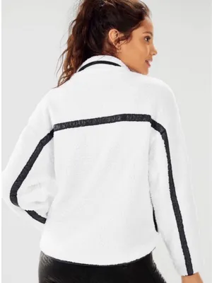 Fabletics Sherpa Teddy Fleece Jacket White Black Full Zip Cozy Athleisure Medium thumbnail 3