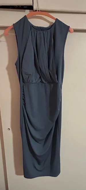 Grace Karin Slate Blue Sleeveless Draped Midi Dress thumbnail 1