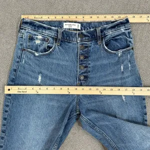 Abercrombie & Fitch Mom Jeans Women Size 10 Blue High Rise Distressed Button Fly thumbnail 10