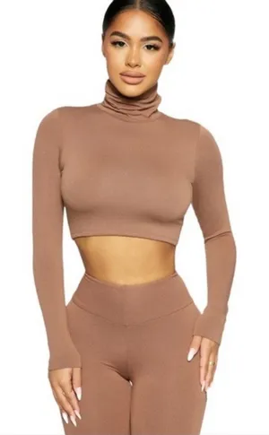 Naked Wardrobe Tan Turtleneck Long Sleeve Pullover Cropped Sweater Top Size M thumbnail 1