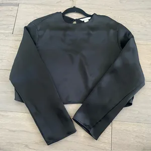 H&M Black Satin Long Sleeve Cropped Blouse thumbnail 2