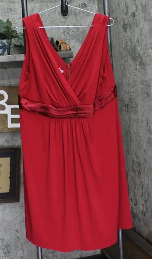 David's Bridal Womens Satin Trim Midi Knit A-Line Dress Red 18 thumbnail 1