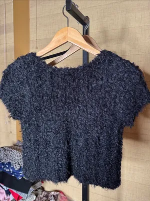 Anthropologie Knitted & Knotted Black Sparkle Cropped Cardigan Size Small thumbnail 8