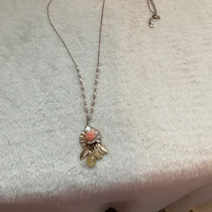 Long Necklace with flower and Stones Gold thumbnail 3
