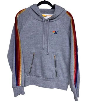 Aviator Nation Velvet Striped Pullover‎ Hoodie Gray Size Small thumbnail 1