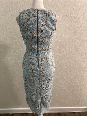 Aqua Light Blue Floral Lace Midi Dress thumbnail 4