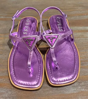 Guess Purple Metallic Logo‎ Sandals Size 6.5 | Y2K Square Toe Thong Flip Flops thumbnail 1