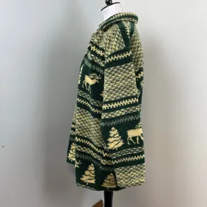 Vintage 90s Womens Fair Isle Moose Christmas Fleece Shirt Jacket Shacket Medium thumbnail 6