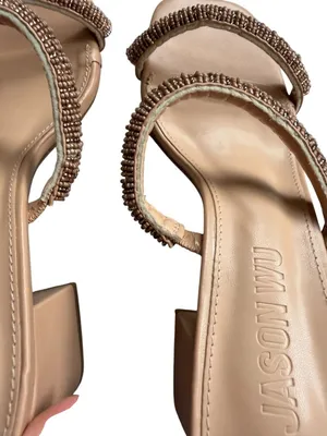 JASON WU Bronze Beaded Block Heel Sandals Size 7.5 NEW NWOB thumbnail 2